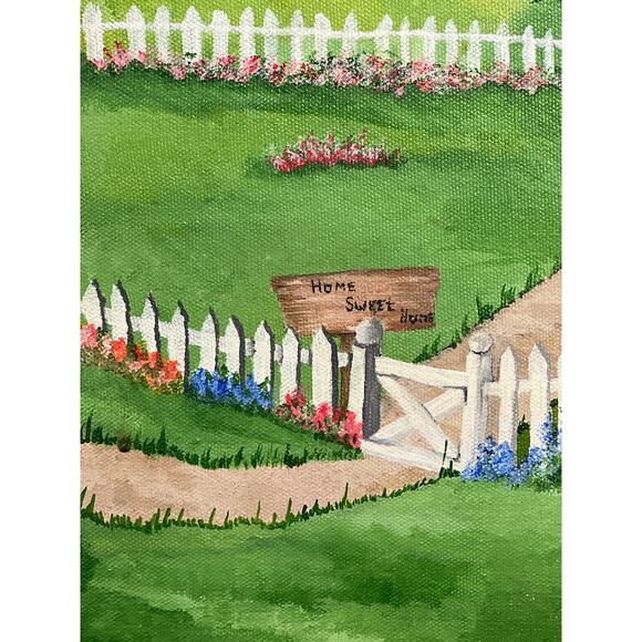 Vintage Painting Outhouse Garden Picket Fence 16x20 Signed Cottagecore Farmhouse - Picture 3 of 5